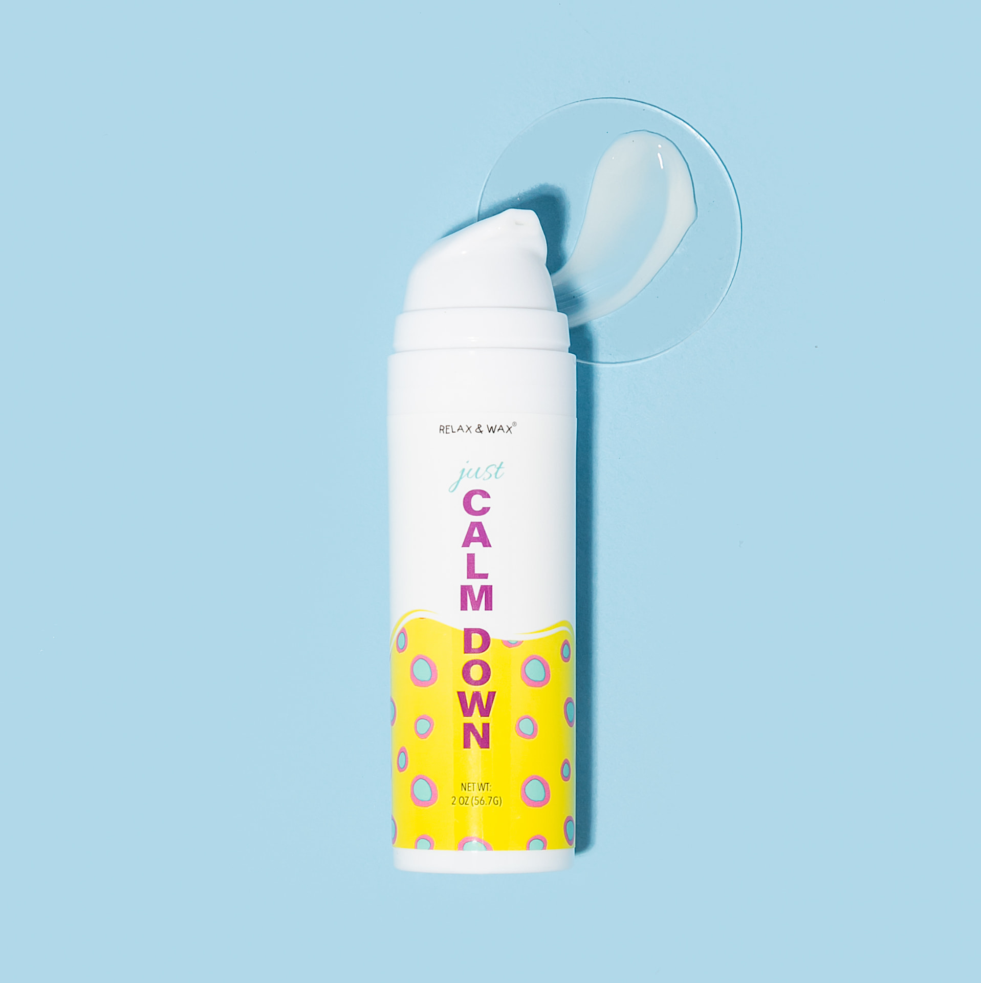 Just Calm Down antihistamine gel beside a swirl of product